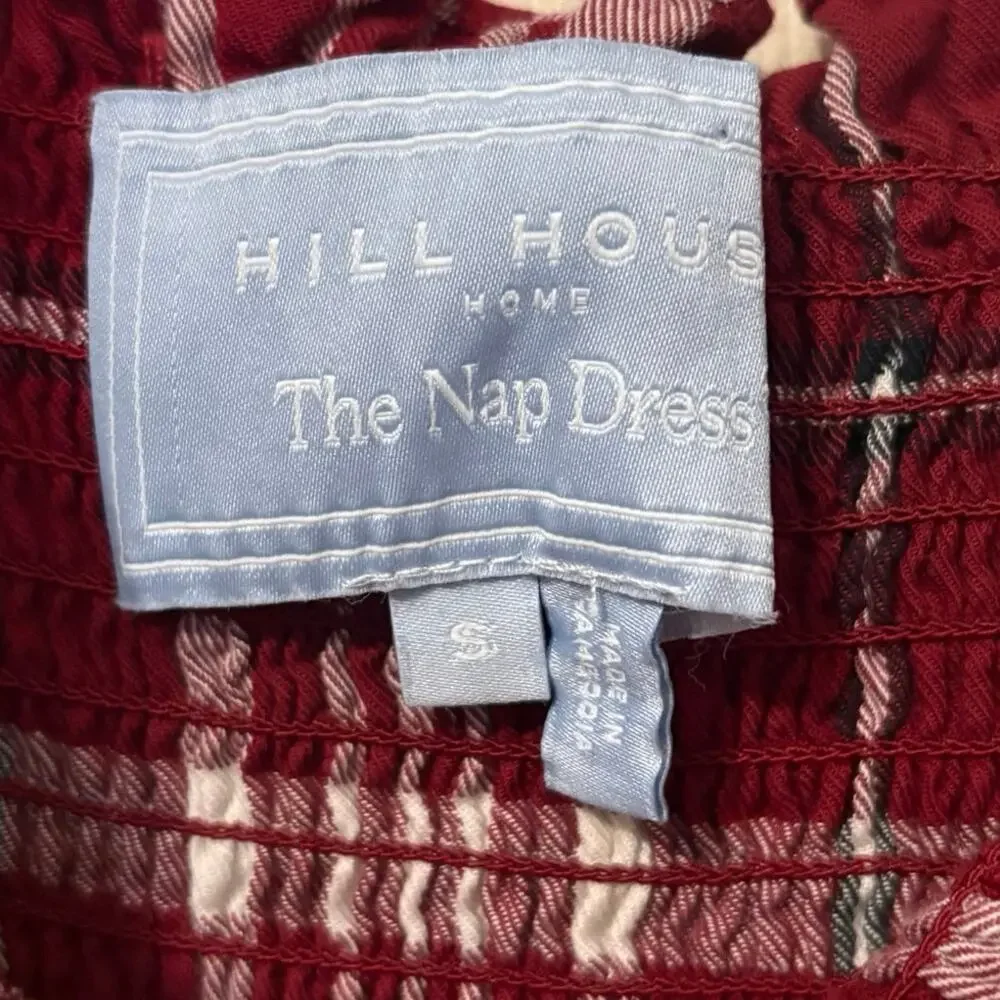 Hill House 100% Cotton Red Plaid Smocked Ruffle Ellie Nap Midi Dress Size Small - Picture 2 of 4